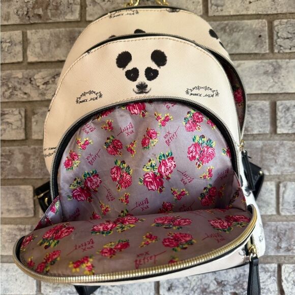 Betsey Johnson Panda Mini Backpack with Floral Lining 🐼🌸 - Picture 2 of 10